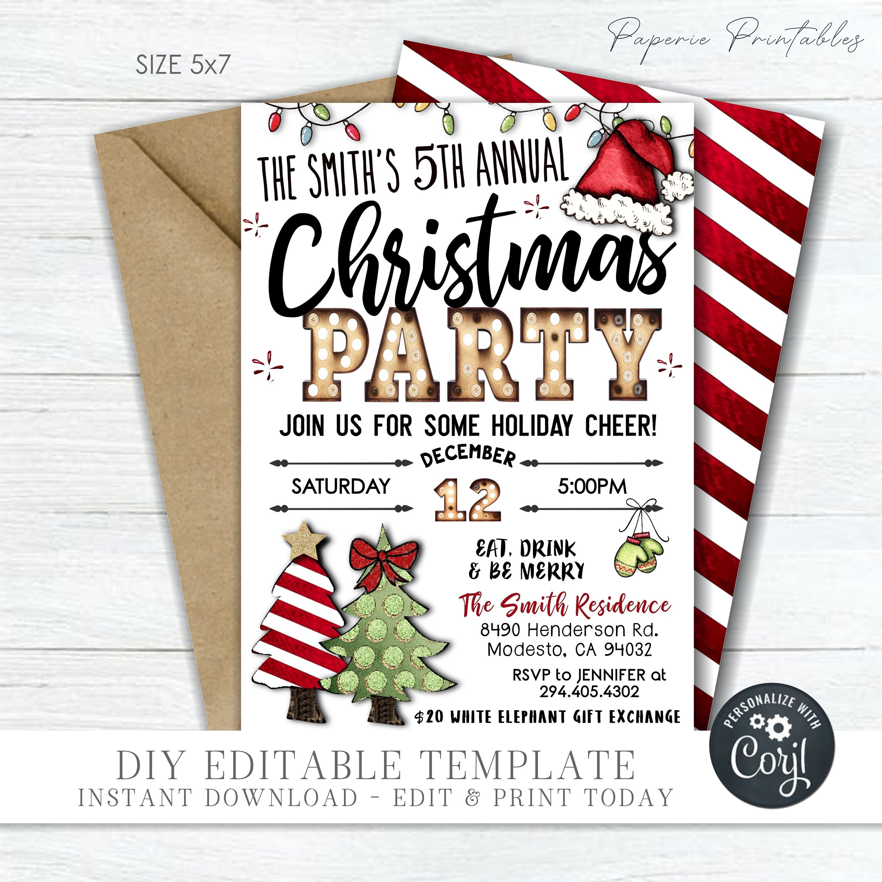 EDITABLE Christmas Party Invitation, Holiday Party Invitation, Modern Christmas Party, Digital Invitation Printable DIY w/Corjl #CP16 (1)