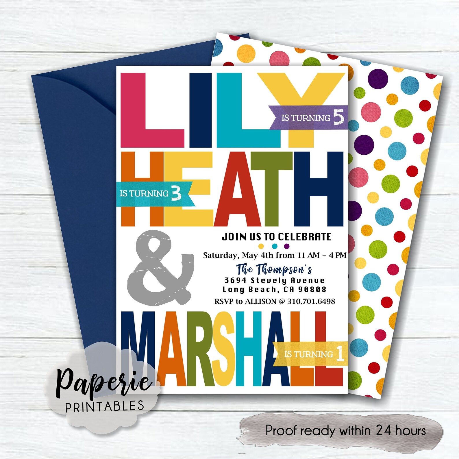 3 Siblings Birthday Party Invitation Ombre Joint Birthday Etsy