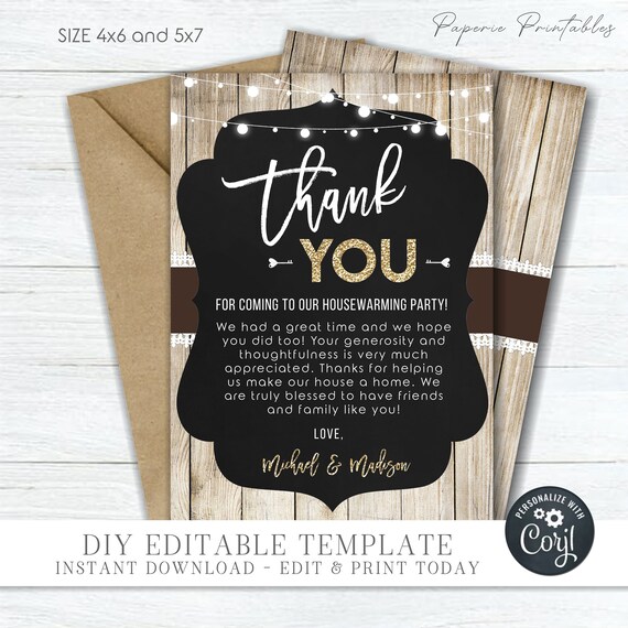 EDITABLE Housewarming Thank You Card Burlap Housewarming Etsy