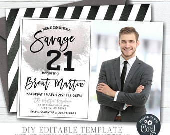 21st Birthday Invitations Male Etsy