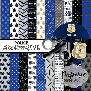 Police Digital Paper - 12x12 Digital Scrapbooking Paper - 40 Papers - Law Enforcement Scrapbooking Paper - Police Clipart -Instant Download-