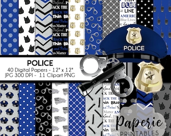 Police Digital Paper - 12x12 Digital Scrapbooking Paper - 40 Papers - Law Enforcement Scrapbooking Paper - Police Clipart -Instant Download-