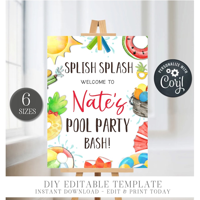 Editable Pool Party Welcome Sign: DIY Birthday Decor (digital Download ...