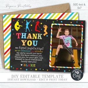 Editable Jump Birthday Thank You Card, Trampoline Birthday Thank You, Children's Birthday Thank You  Card, JUMP Party, Edit with Corjl #BP93
