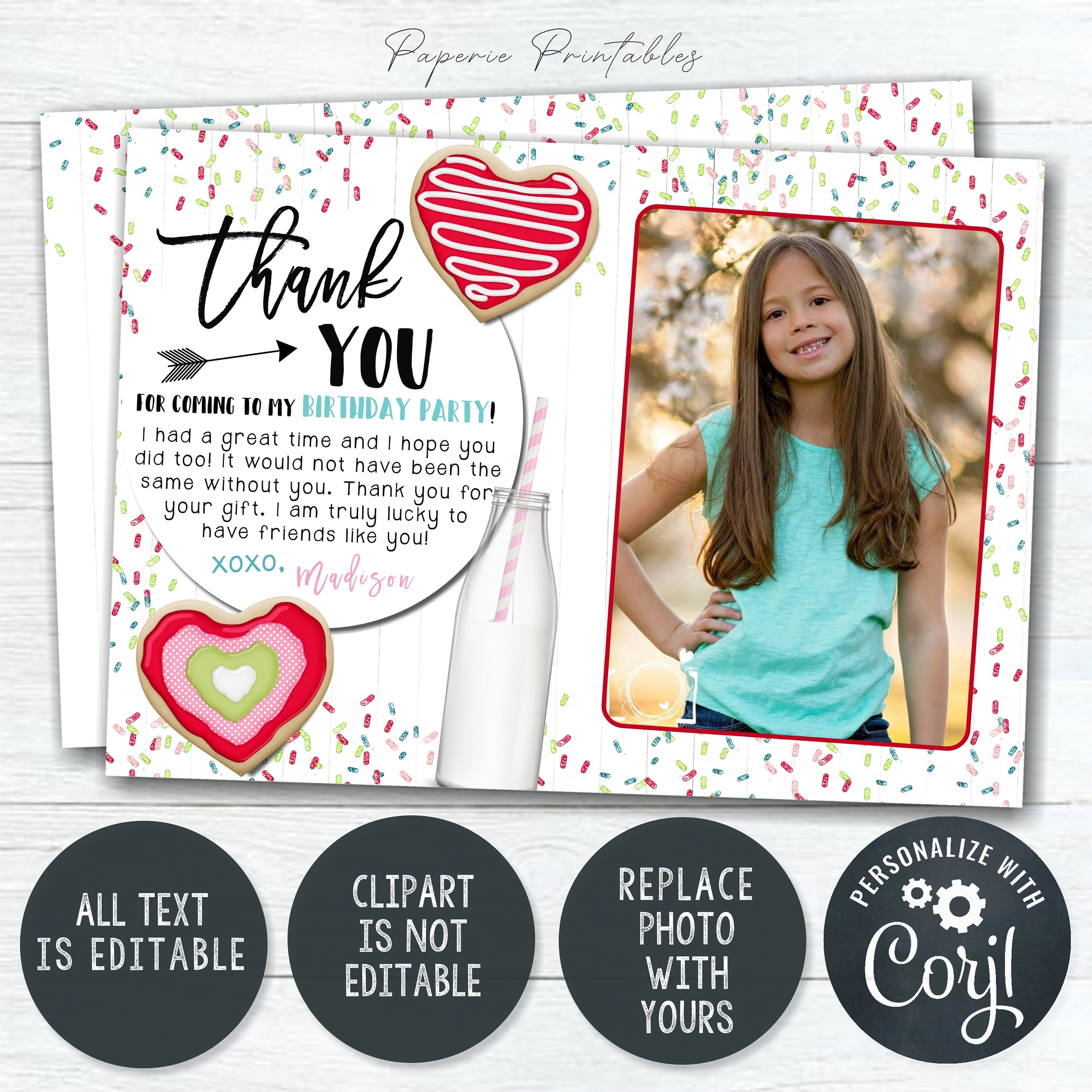 Editable Valentine Birthday Thank You Card: Sweetheart Theme (digital ...