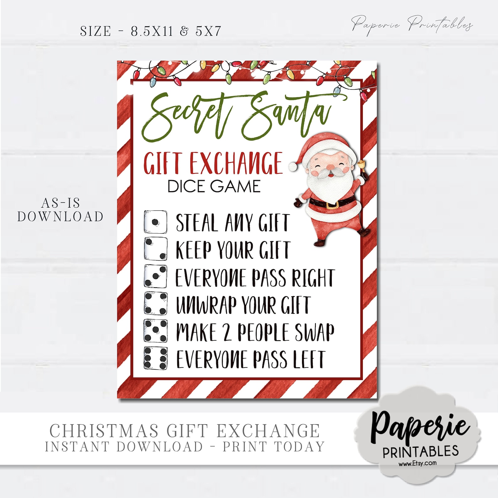 Christmas Secret Santa Gift Exchange Rules Printable Etsy