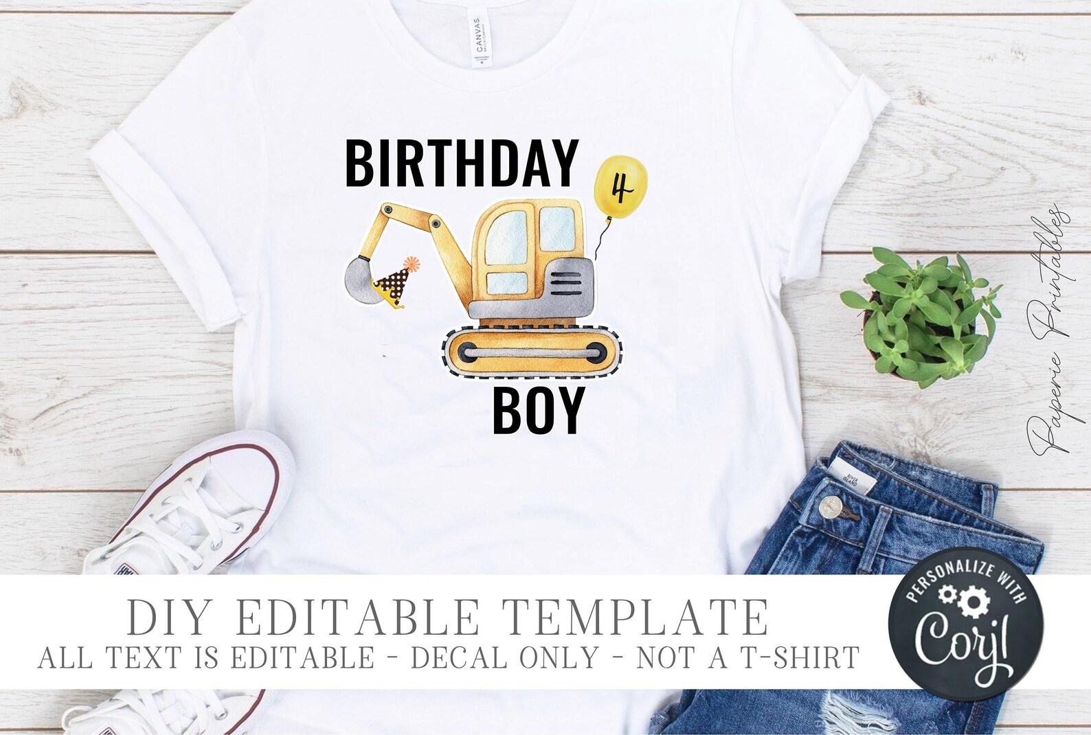 EDITABLE Construction Birthday Boy Iron on Transfer Etsy