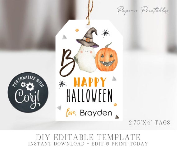 EDITABLE Happy Halloween Tag Printable Halloween Favor Tags - Etsy