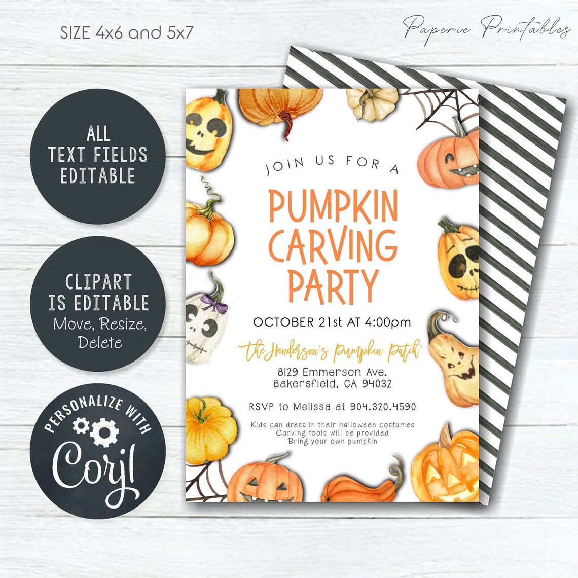 EDITABLE Pumpkin Carving Invitation Halloween Pumpkin Carving - Etsy
