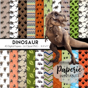 Dinosaur Digital Paper - 8.5"x11" Digital Scrapbooking Paper - 40 Papers & 16 Clipart - Dinosaur Scrapbook Paper-Instant Download-