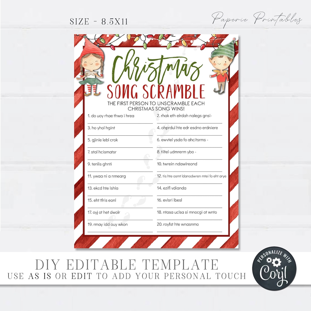 EDITABLE Christmas Song Scramble Game, Christmas Trivia Printable ...