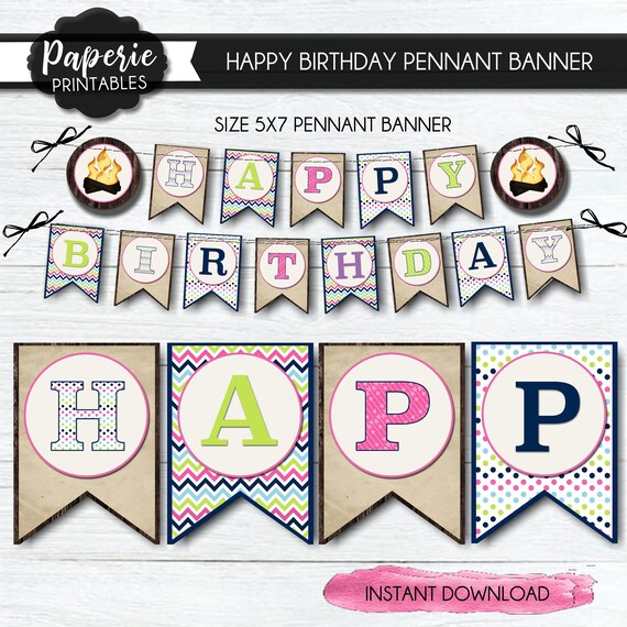 Camping Happy Birthday Banner Camping Pennant Banner Etsy