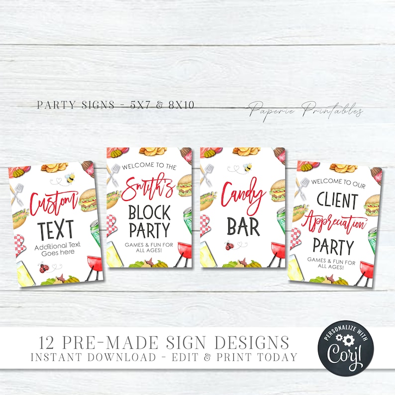 Editable BBQ Party Signs: Summer Cookout Decor (DIY Corjl Template) # ...