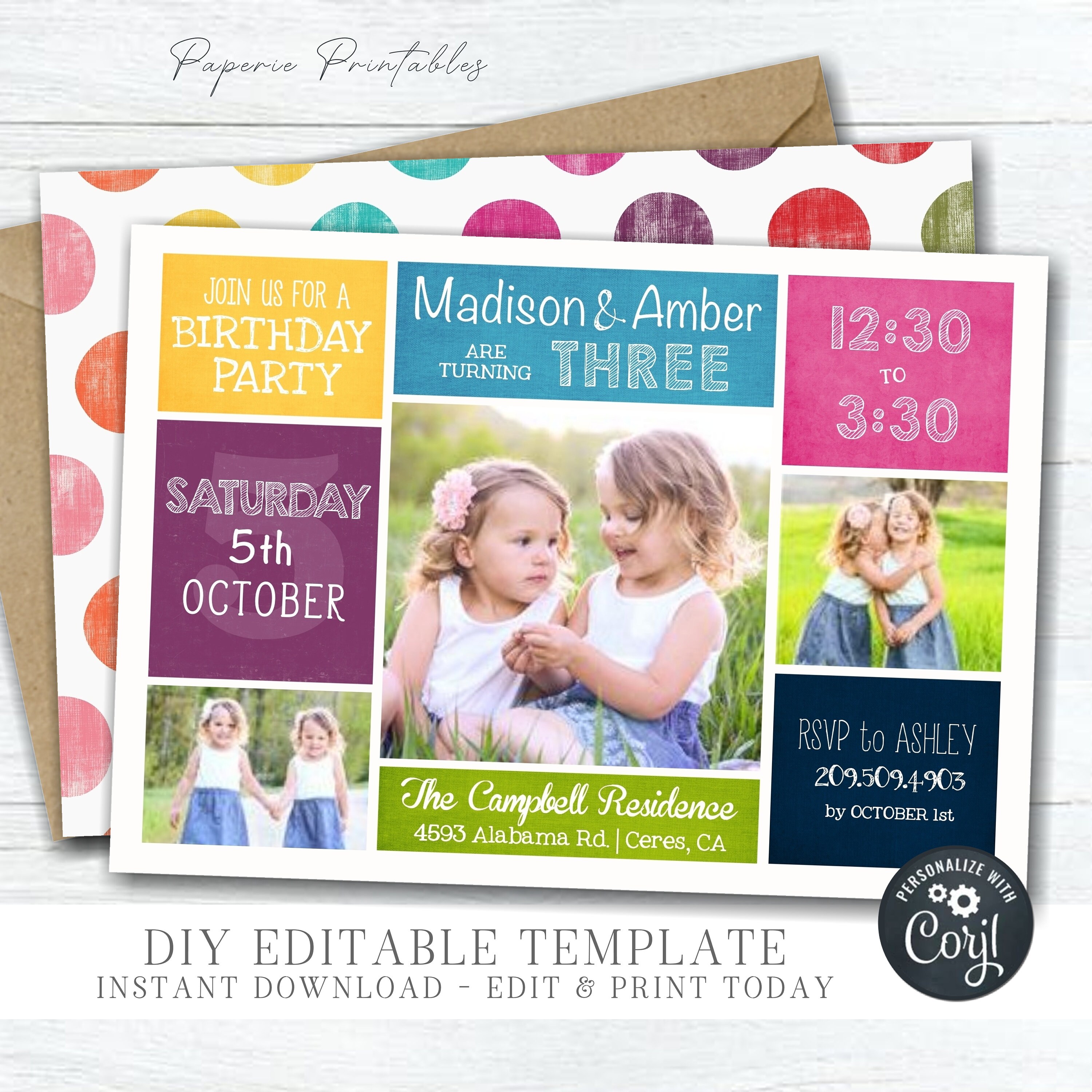 EDITABLE Sisters Birthday Photo Invitation DIY Birthday Etsy UK