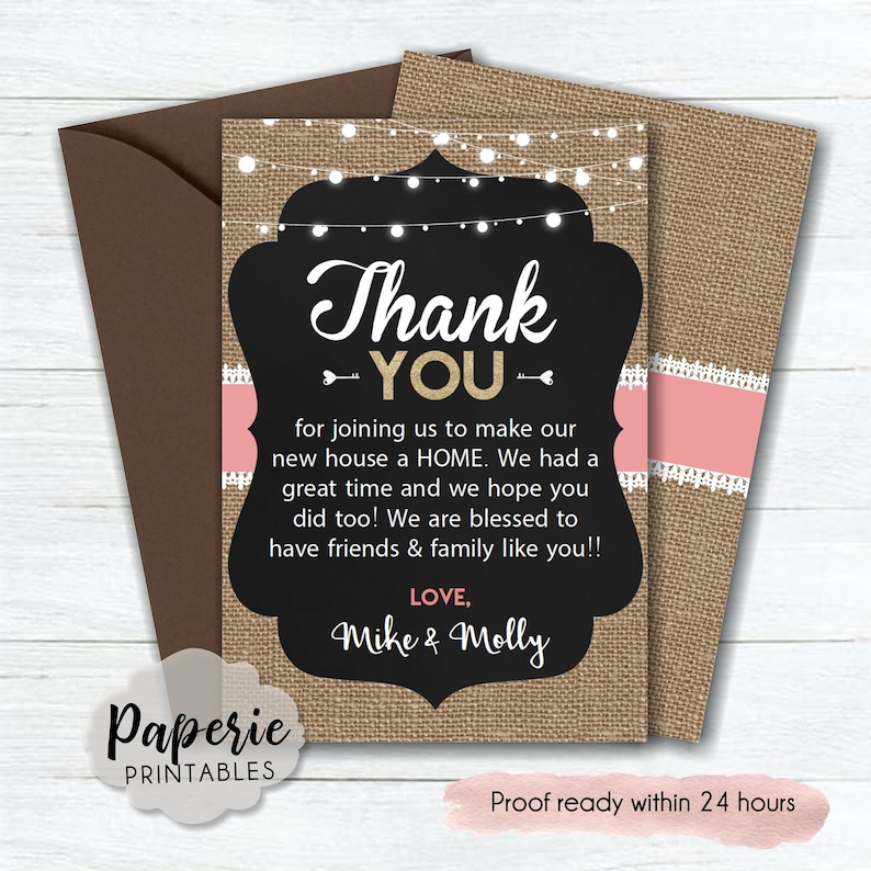 Rustic Thank You Card Housewarming Thank You Card Burlap & Etsy