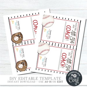 EDITABLE Baseball Coach Appreciation Gift Card Holder Coach - Etsy