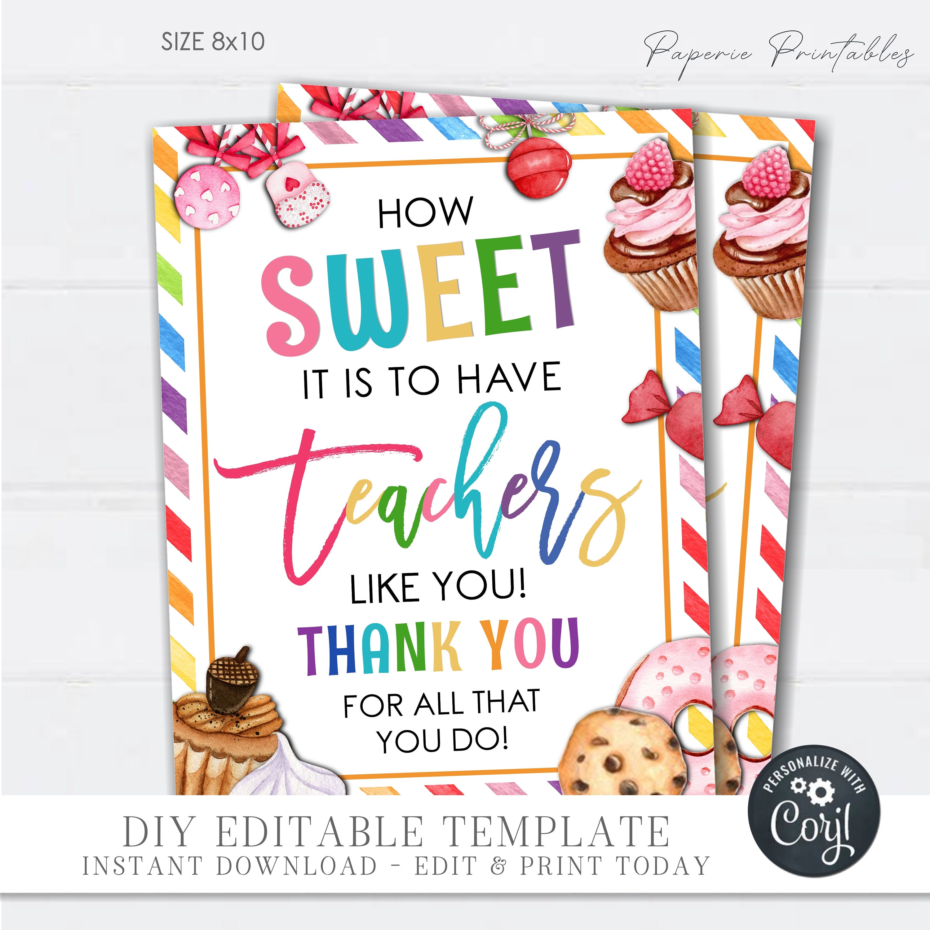Sweets Teacher Appreciation Sign: Editable Printable (digital Download ...