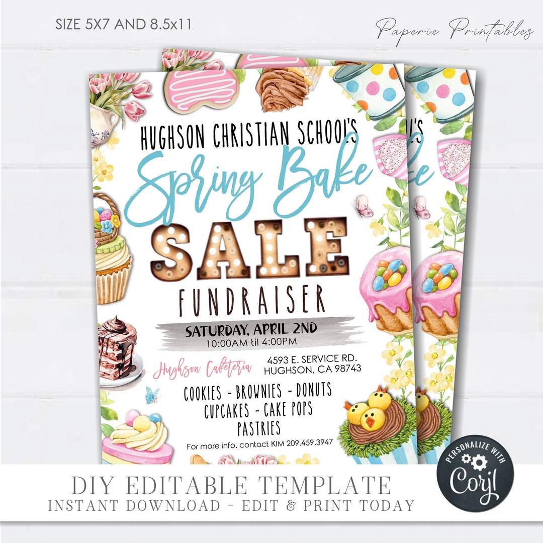 EDITABLE Spring Bake Sale Fundraiser Flyer, Spring Bake Sale Flyer ...