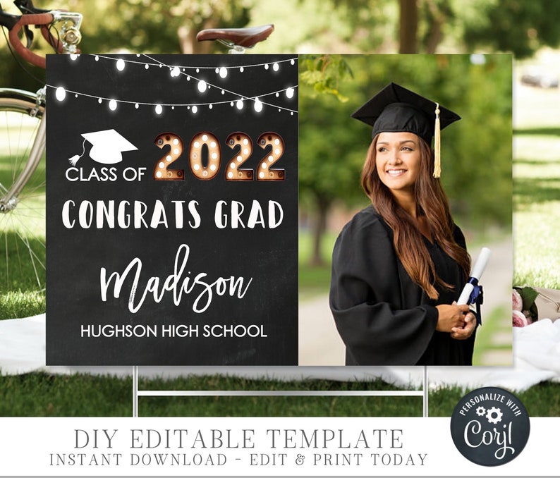 EDITABLE Graduation Yard Sign Congrats Grad Yard Sign Class - Etsy