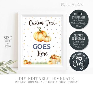 Editable Boy Pumpkin Party Signs - Little Pumpkin Party Signs - Boy ...