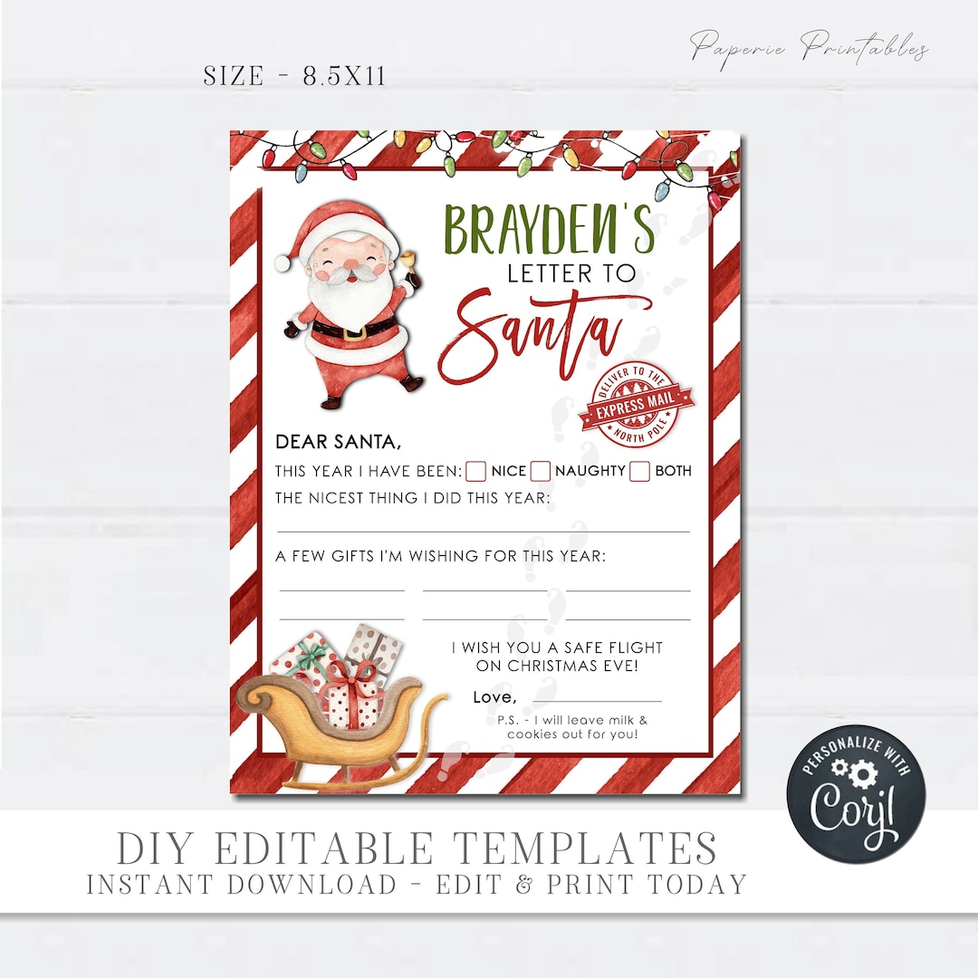 Editable Letter to Santa Template: DIY Christmas Printable (8.5x11