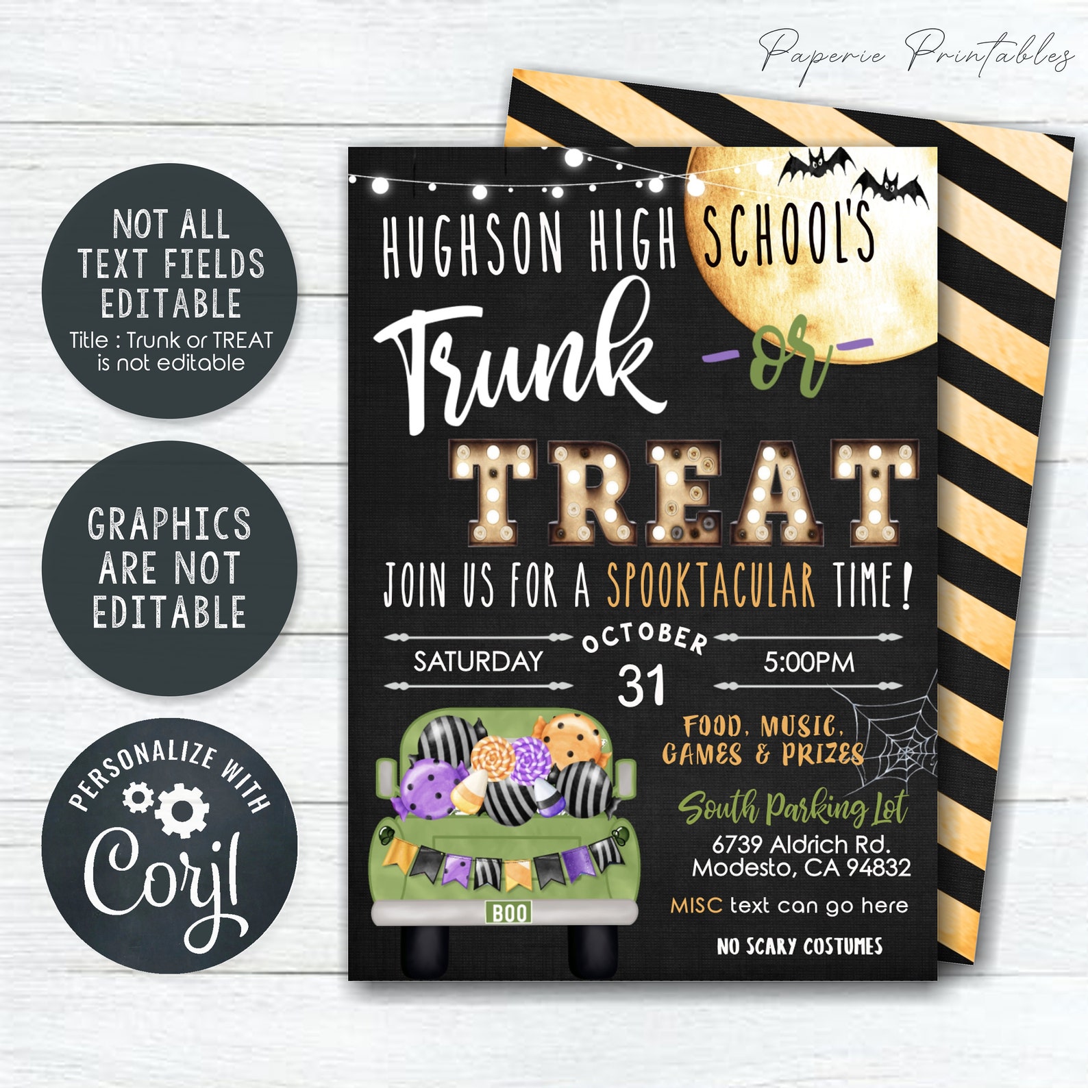 Editable Halloween Trunk or Treat Flyer Template (5x7 & 8.5x11 ...