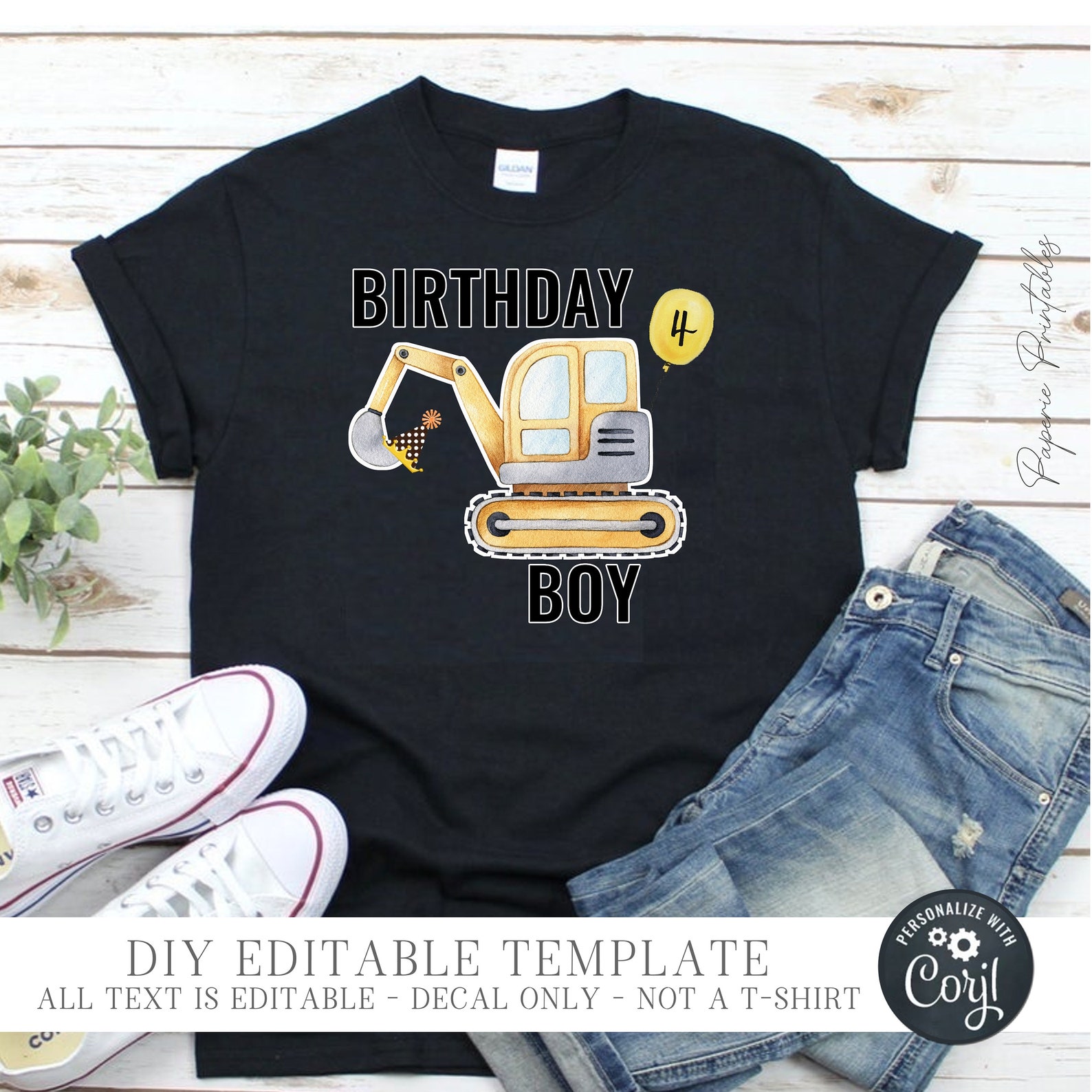 EDITABLE Construction Birthday Boy Iron on Transfer Etsy
