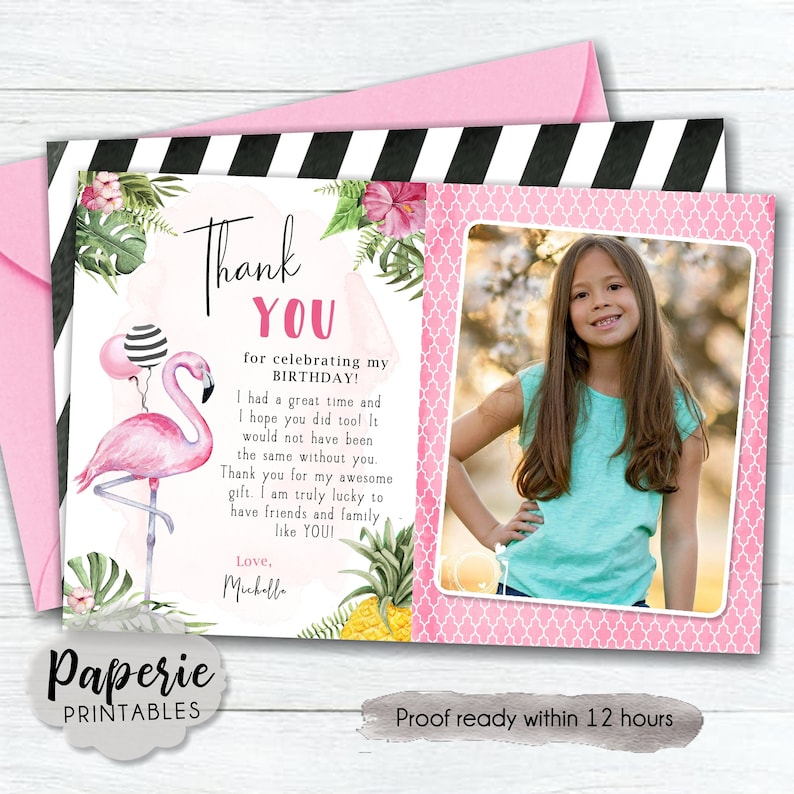 Watercolor Flamingo Thank You Card-#BP63 Flamingo Birthday Party Thank You Card Let/'s Flamingle Thank You Card Girl Birthday Thank You