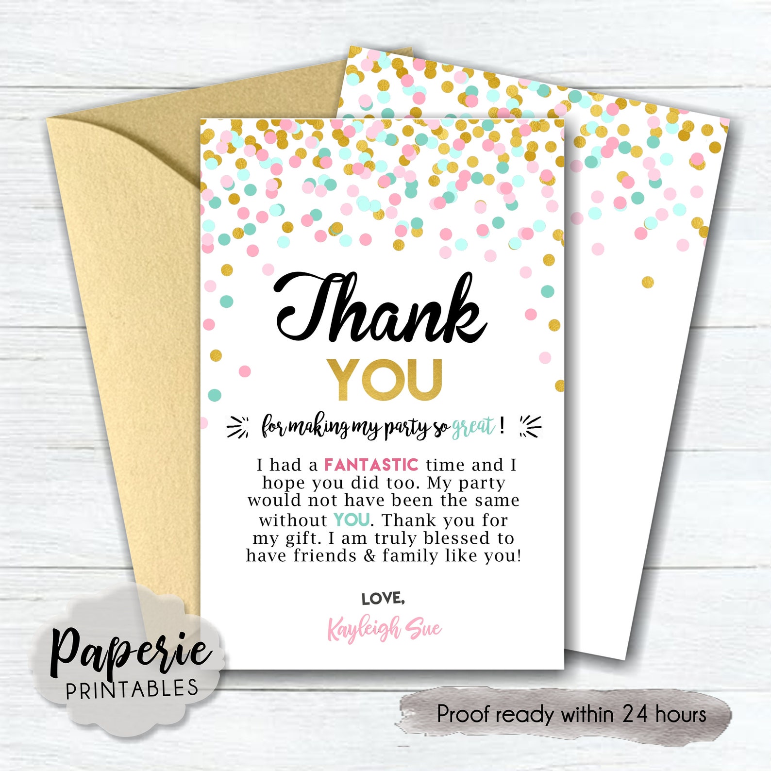 Confetti Birthday Party Thank You Card Gold Foil Confetti Etsy