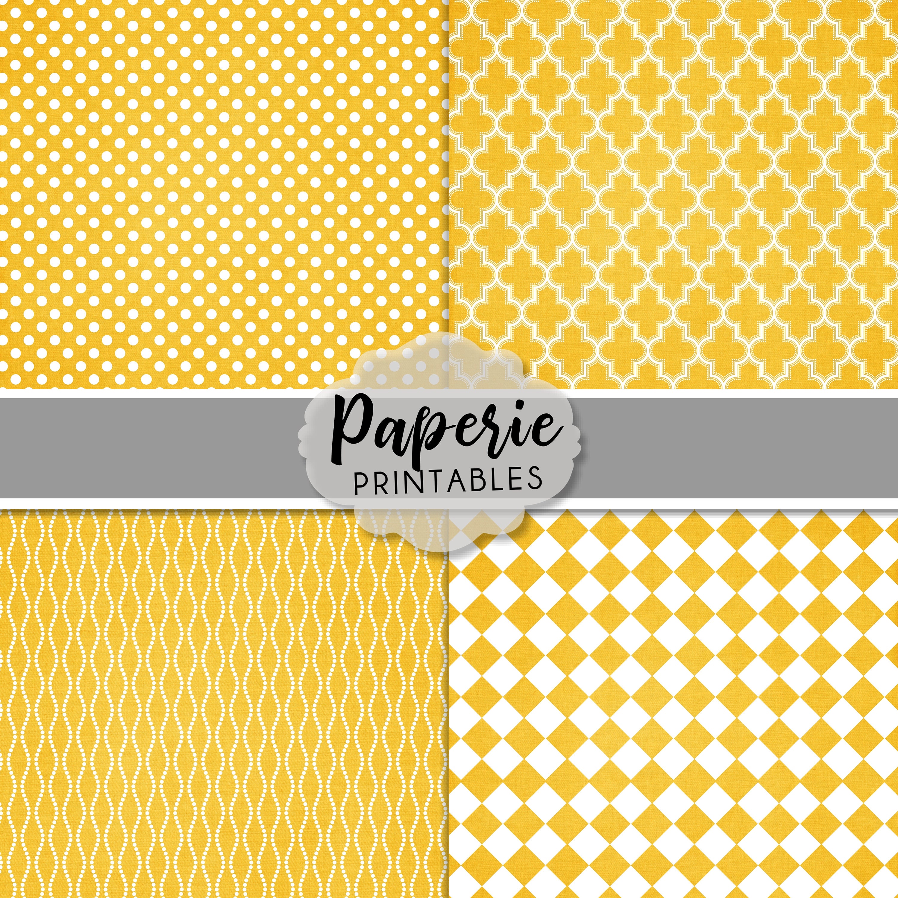 Yellow Scrapbook Paper - Yellow & White Digital Papers For Wedding