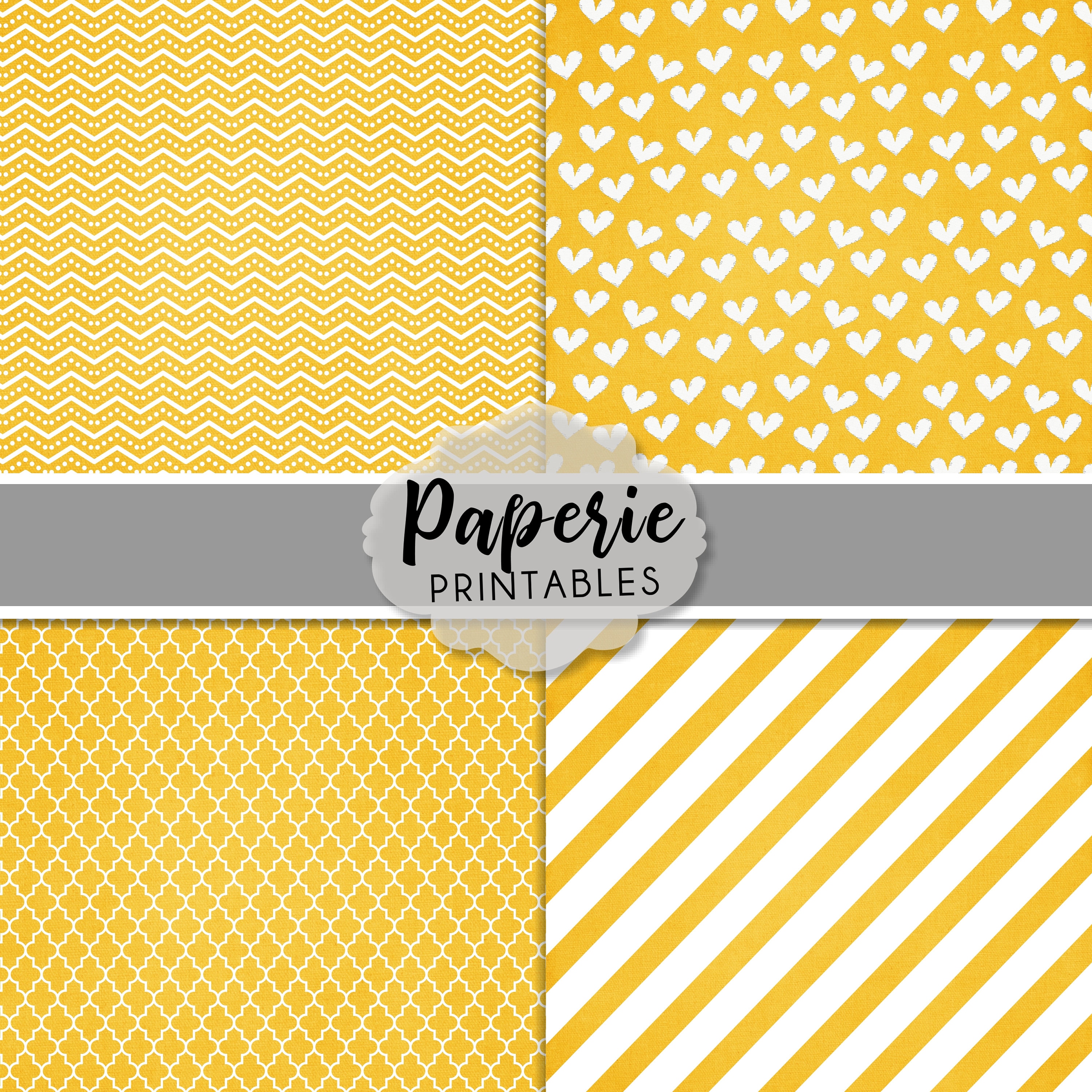 Yellow Paper Design Patterns Yellow & White Pattern Digital Paper - 12x12 Digital Scrapbooking Paper ...