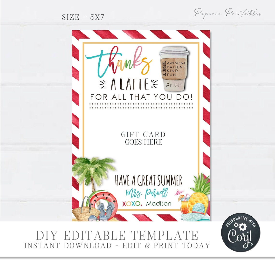 EDITABLE Last Day of School Teacher Coffee Gift Card Holder - Etsy
