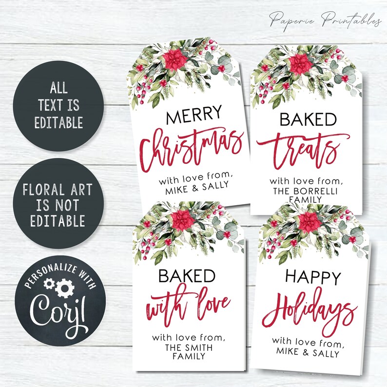 Editable Christmas Gift Tags DIY Gift Tags Merry Christmas Gift Tags Floral Christmas Gift Tags Baked with Love Edit Corjl CT12 Bild 3