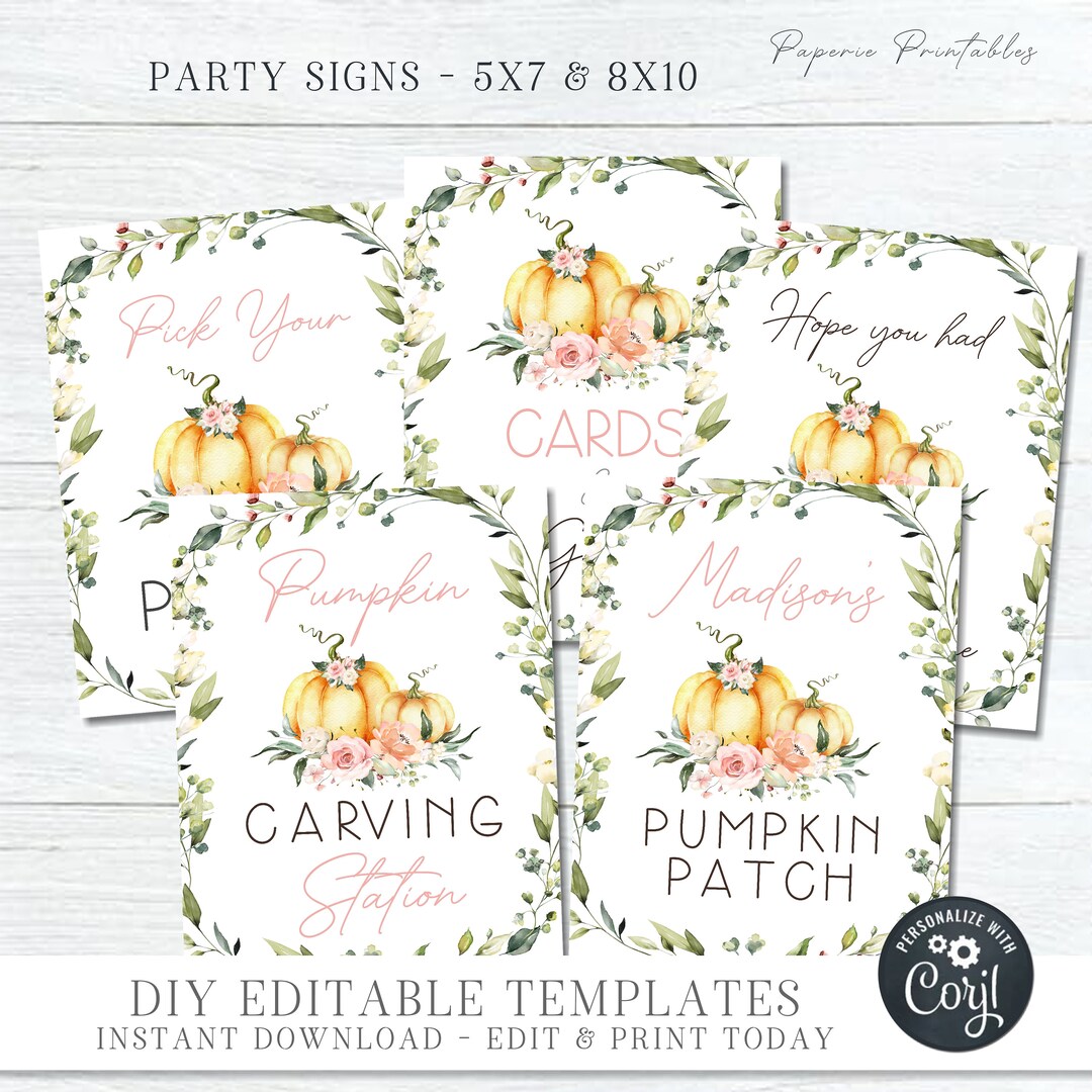 Editable Girl Pumpkin Party Signs Little Pumpkin Party Signs Boho ...