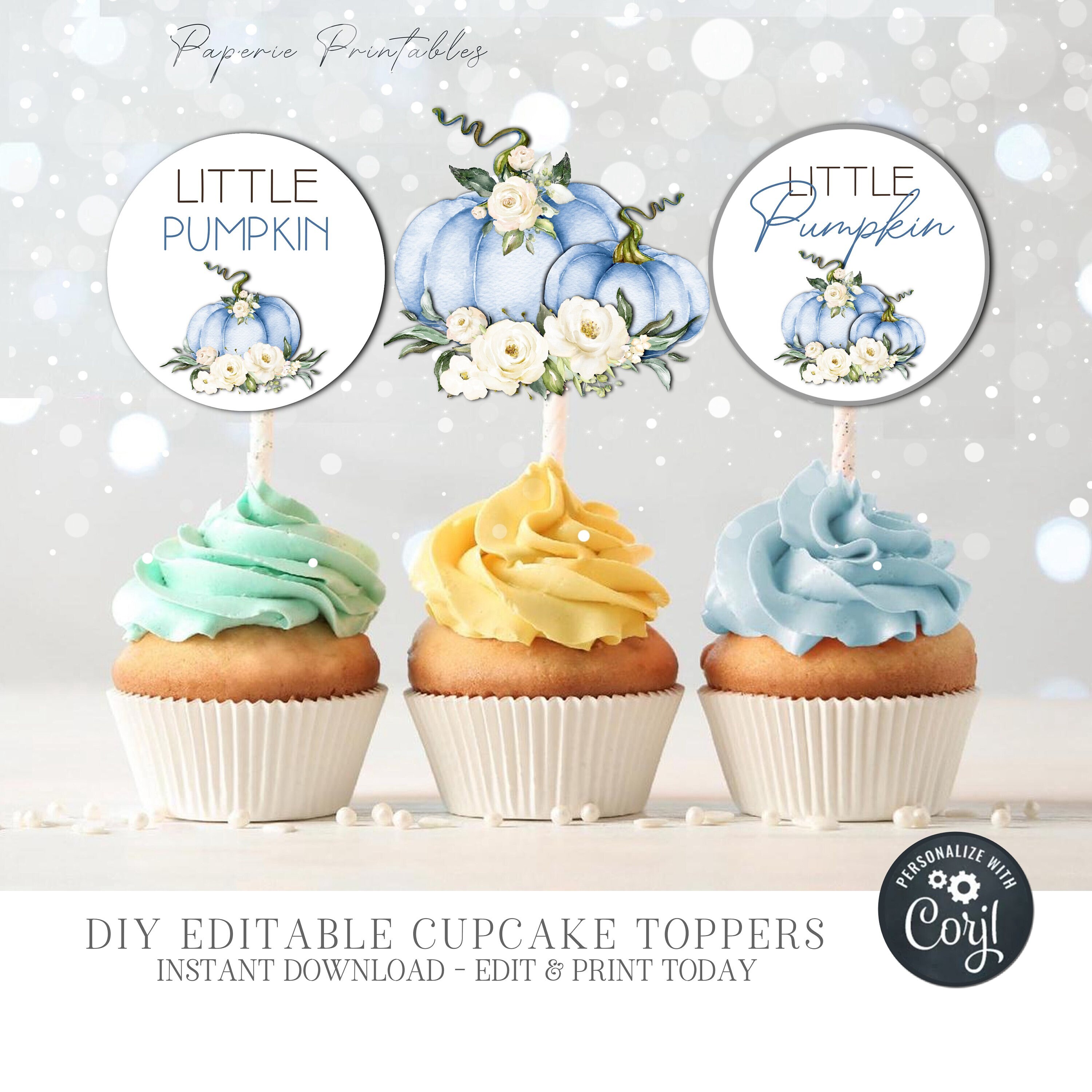 EDITABLE Pumpkin Baby Shower Cupcake Toppers Baby Boy Pumpkin Etsy