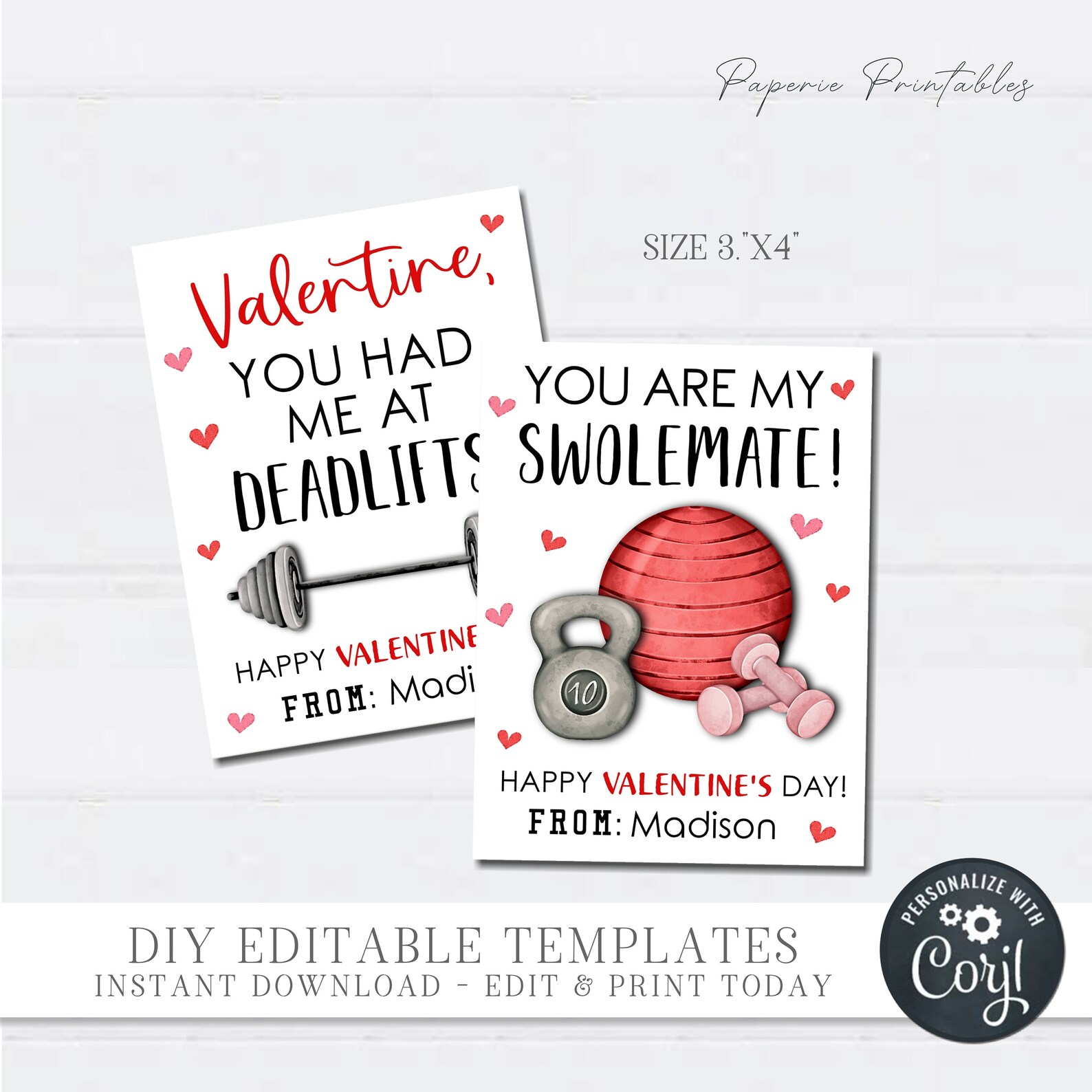 EDITABLE Gym Valentine Cards Fitness Valentine Cards Workout - Etsy