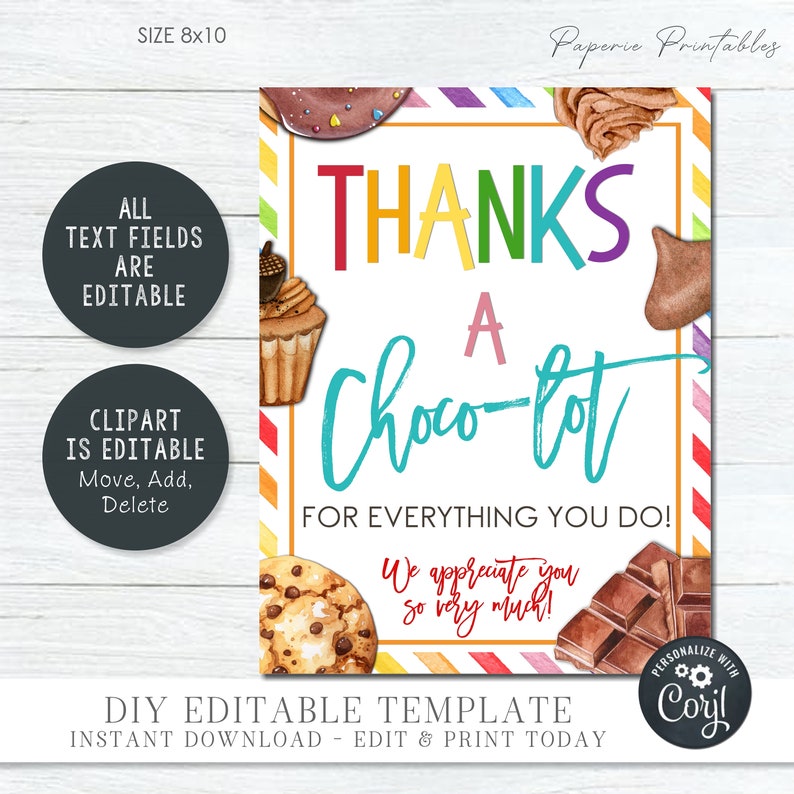 Editable Chocolate Teacher Appreciation Sign (digital Download) #TAW17 ...