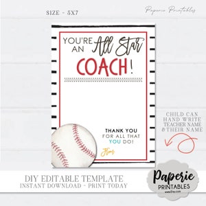 EDITABLE Baseball Coach Appreciation Gift Card Holder Coach - Etsy