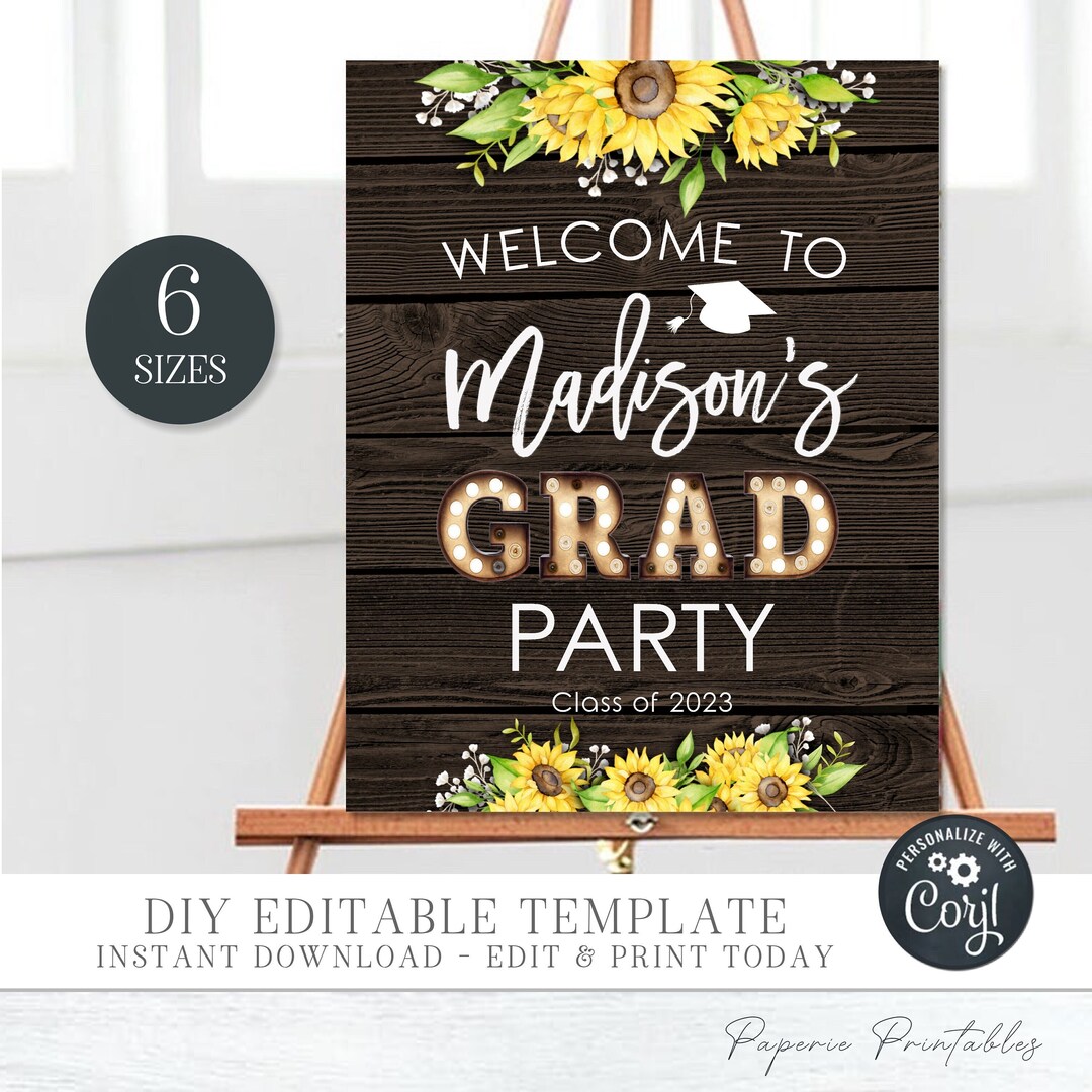 EDITABLE Sunflower Graduation Sign, Sunflower Graduation Decor