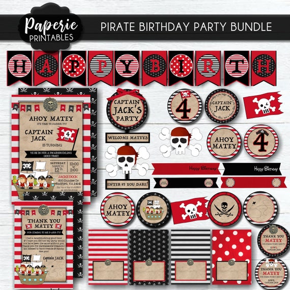 Pirate Birthday Party Bundle pirate Birthday Invitation Ahoy Matey Birthday  Party Pirate Birthday Bundle Pack Pirate Party Decoration 