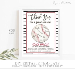 EDITABLE Baseball Coach Gift Printable, Coach Appreciation Gift, Team ...