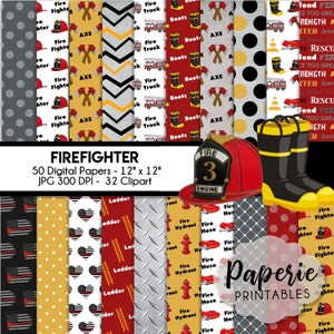 Firefighter Digital Paper - 8.5x11 Digital Scrapbooking Paper-50 Papers-Firefighter Scrapbooking Paper-Firefighter Clipart-Instant Download-