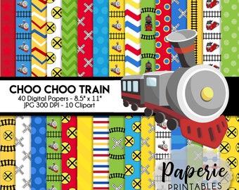 Train Digital Paper Pack: Scrapbook Clipart (Instant Download)
