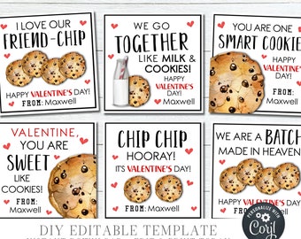 Editable Cookie Valentine Cards: School Valentines (DIY Corjl)