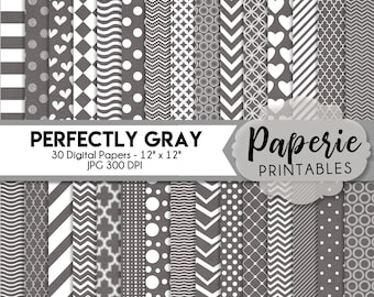 Gray & White Pattern Digital Paper - 12x12 Digital Scrapbooking Paper - 30 Papers - Gray Chevron Scrapbook Paper - Instant Download -