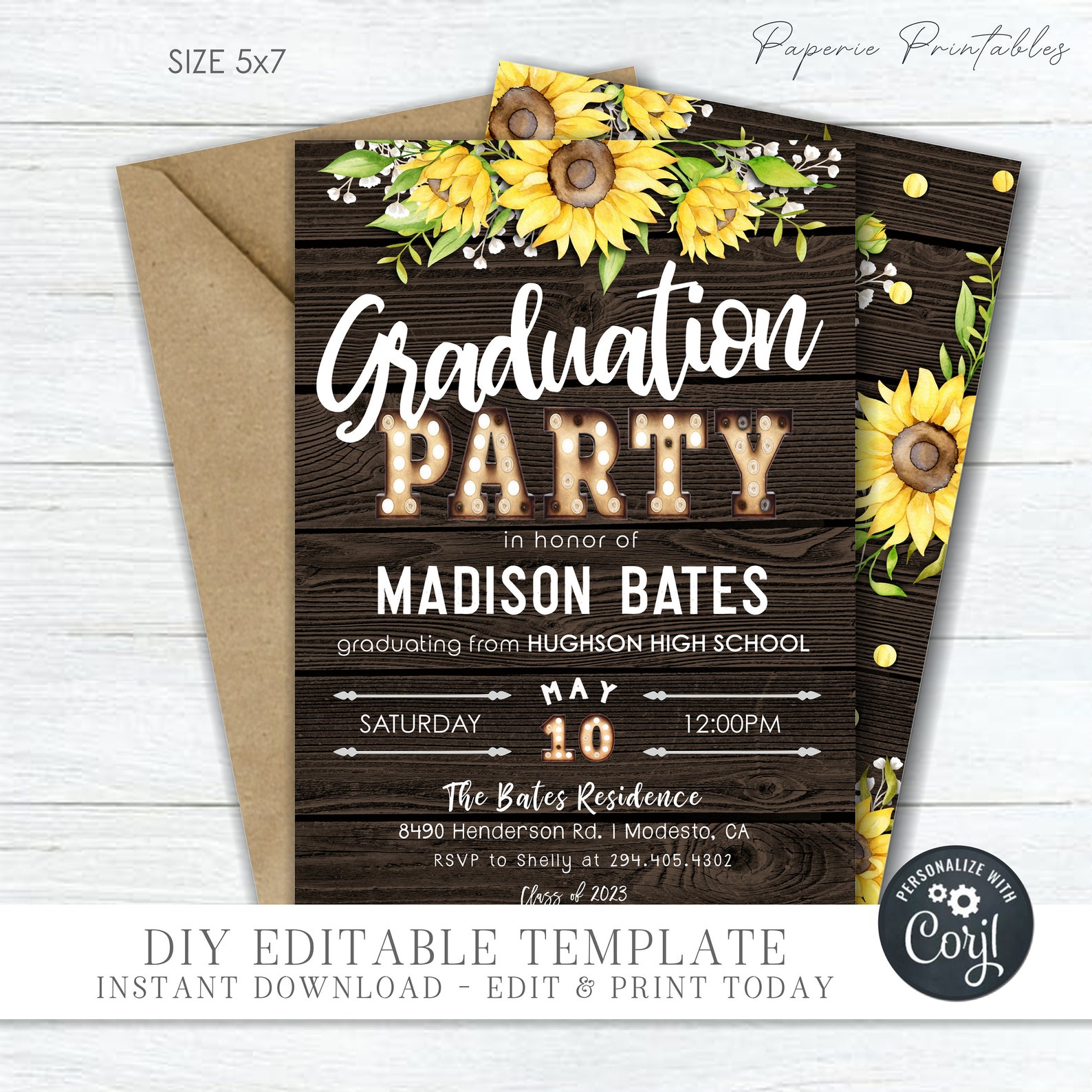 EDITABLE Sunflower Graduation Party Template Sunflower - Etsy