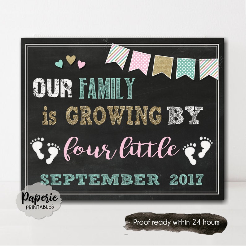 Our Family is Growing by TWO Little Feet Pregnancy Announcement Chalkboard Sign \u2013 Pregnancy Reveal \u2013 Photo Prop \u2013 Printable \u2013 Baby Reveal