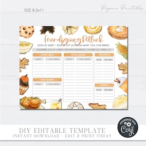 Editable Thanksgiving Potluck Sign Up Sheet, Potluck Sign Up Sheet, Potluck Sign Up Form, Friendsgiving Potluck Sign Up, DIY w Corjl #TG (3)