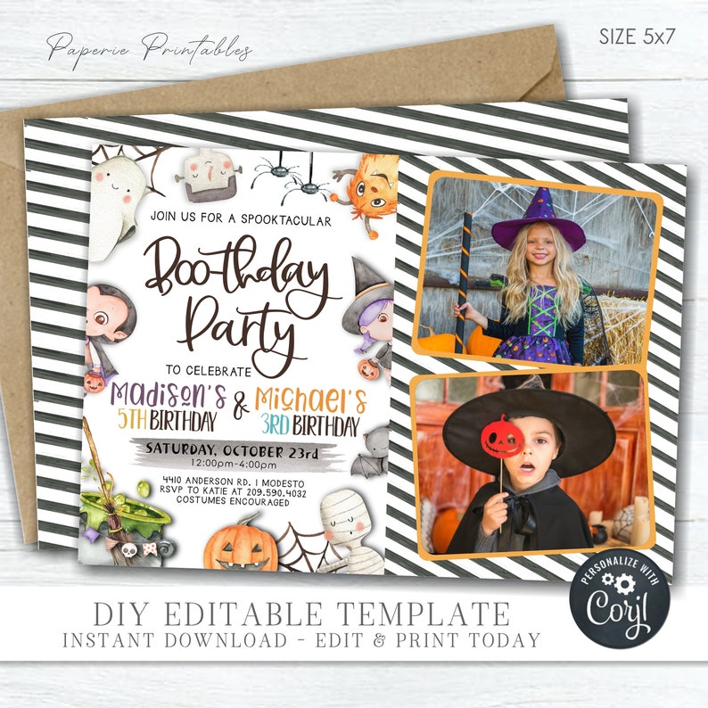 EDITABLE Halloween Birthday Invitation, Boo Halloween Birthday, Siblings Halloween Invitation, Boo-thday Party, DIY with Corjl BP129 5 image 6