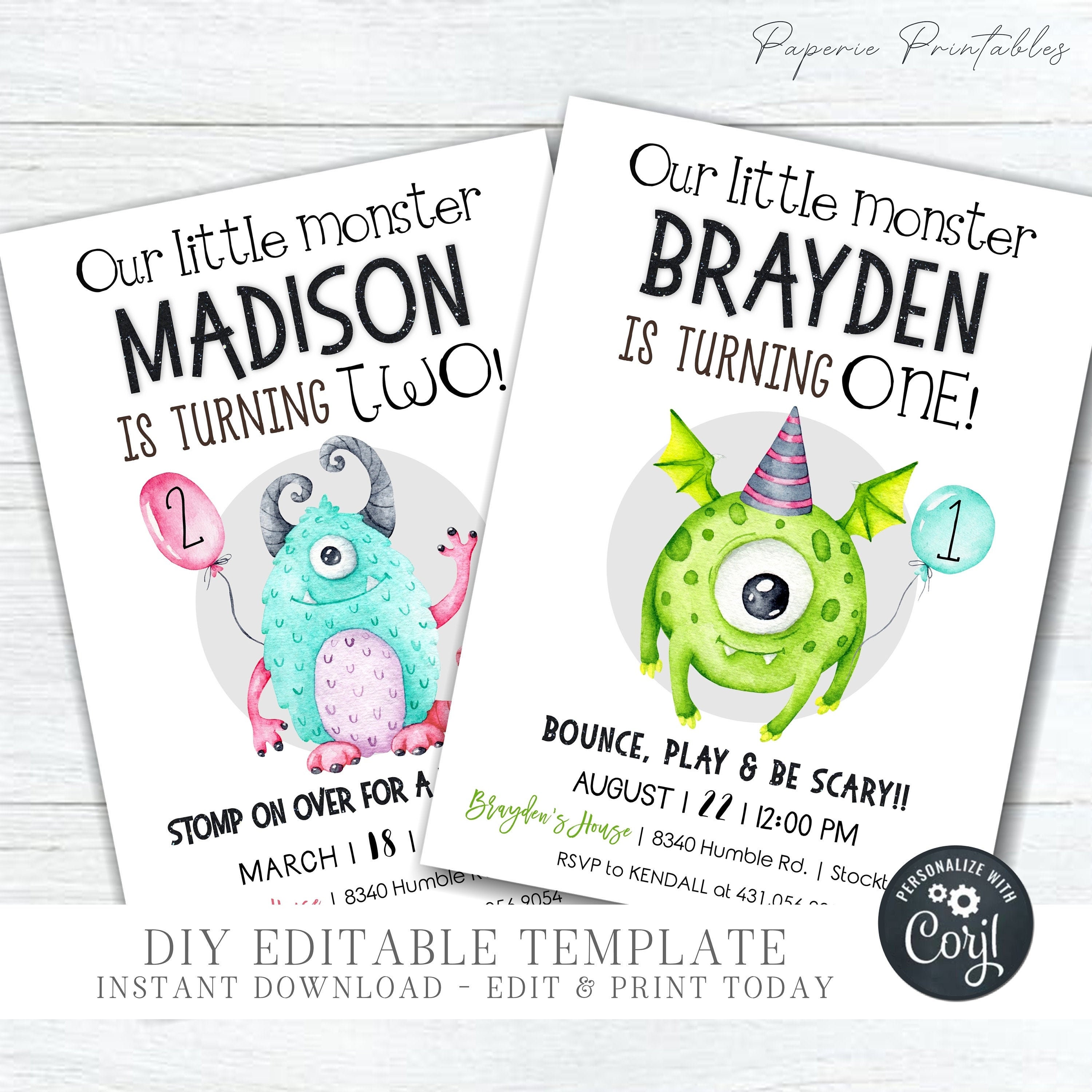 EDITABLE Little Monster Birthday Invitation Cute Monster - Etsy
